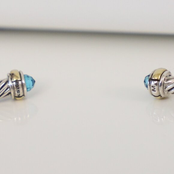 David Yurman 4mm Sterling Silver Hampton Blue Topaz & 18K Gold Cable Bracelet - Picture 6 of 7